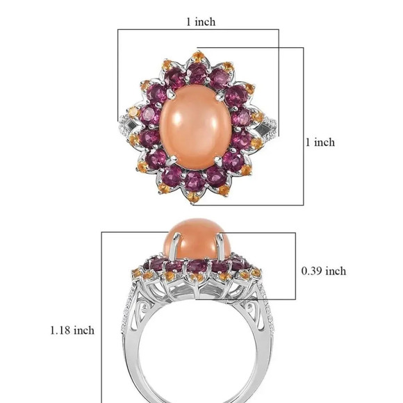 NEW Peach moonstone rhodolite garnet ring in sterling silver size 7 - Picture 15 of 16